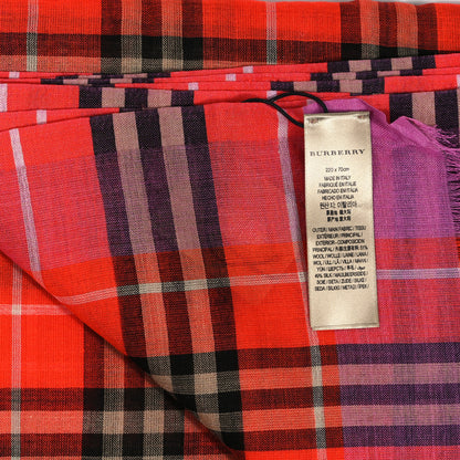 Burberry Wool Silk Vintage Check Gauze Scarf Bright Orange Red 4 of 4