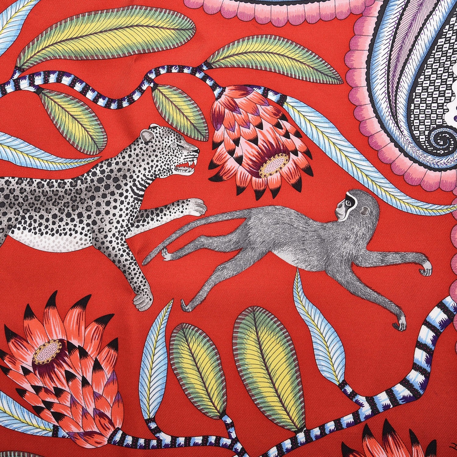 Hermes Silk The Savana Dance Pocket Square Scarf Rouge Gris Violine 4 of 7