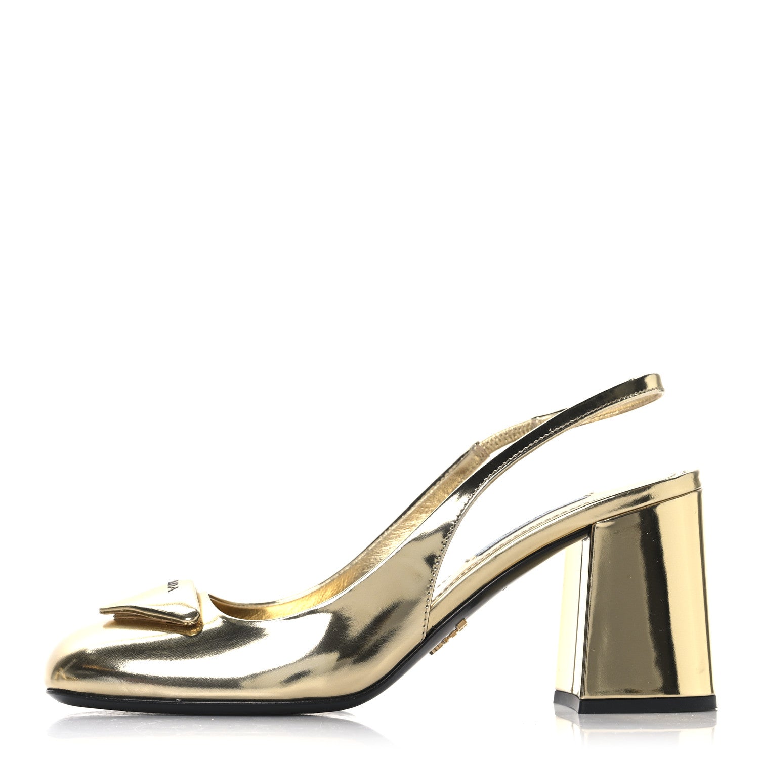Prada Metallic Patent Triangle Logo Slingback Pumps 37 Platino 1 of 9
