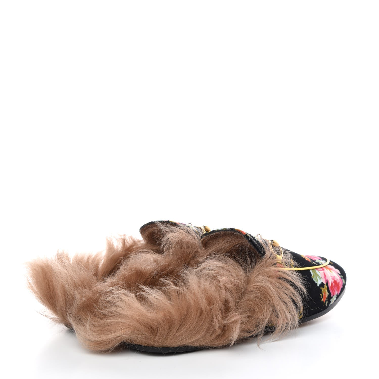 Gucci Velvet Fur Floral Womens Princetown Slippers 39.5 Black 4 of 8