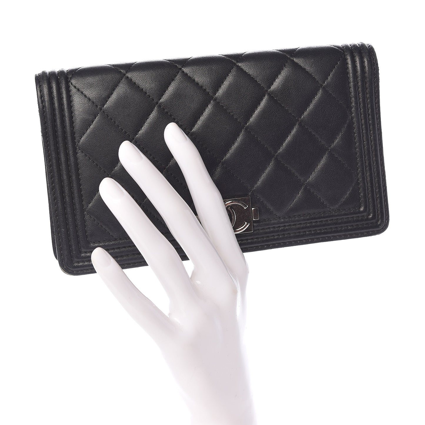 Lambskin Quilted Boy Yen Wallet Black