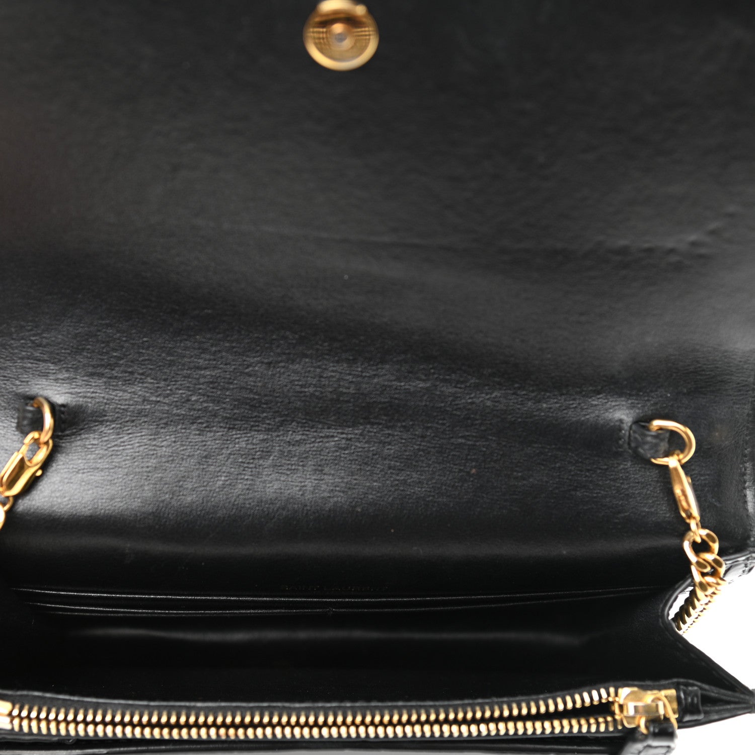 Saint Laurent Calfskin Crocodile Embossed Monogram Sunset Top Handle Chain Wallet Black 5 of 9