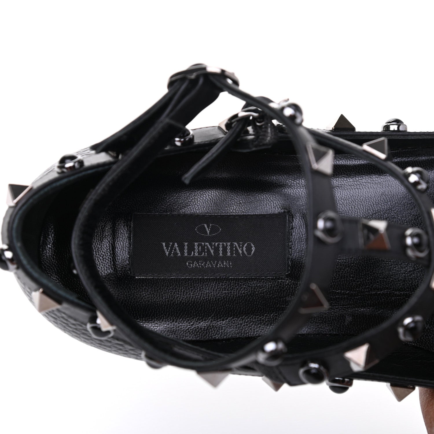 Valentino Garavani Pebbled Calfskin Onyx Rockstud Rolling Cage Ballerina Flats 38 Black 10 of 18
