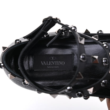 Valentino Garavani Pebbled Calfskin Onyx Rockstud Rolling Cage Ballerina Flats 38 Black 10 of 18