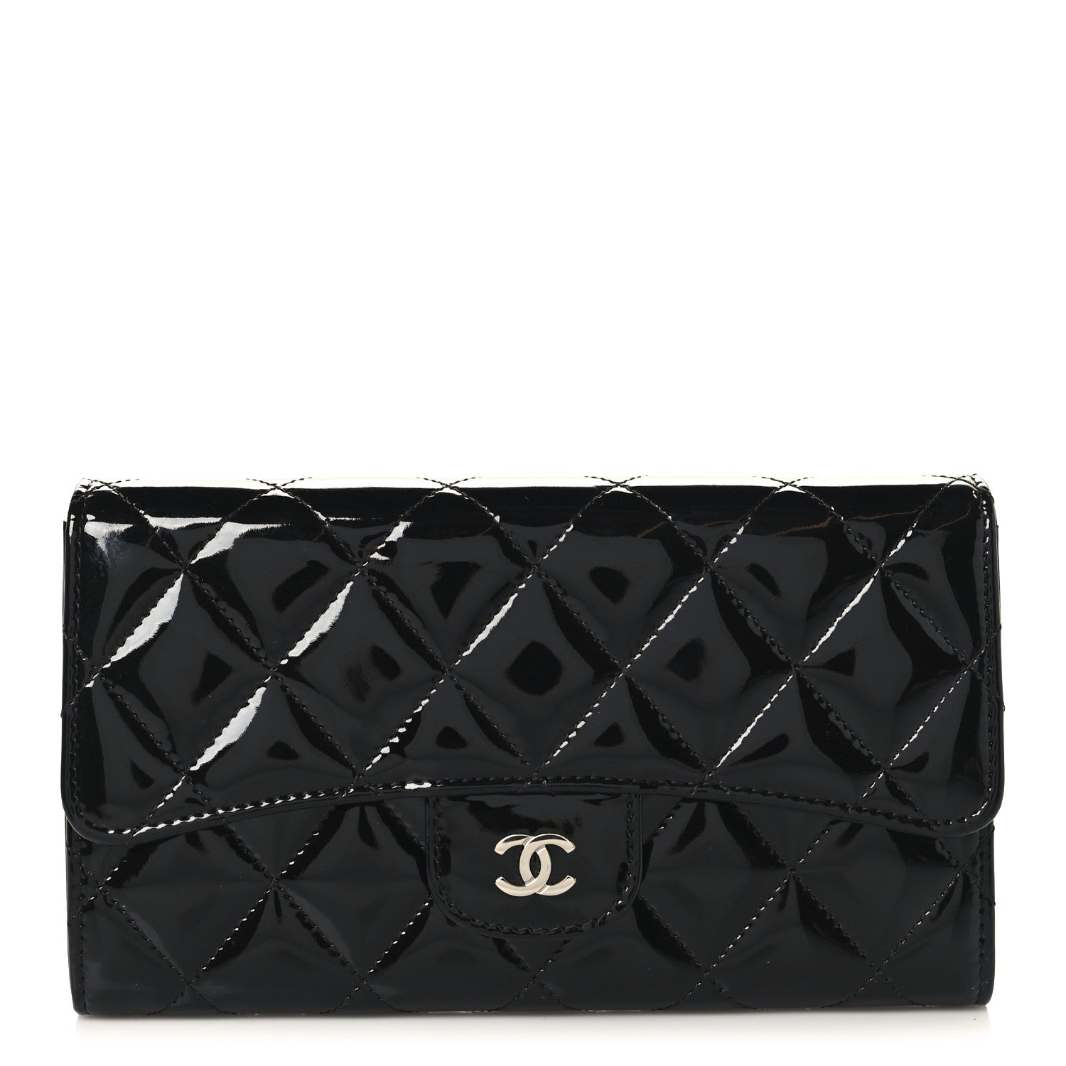 Chanel Patent Quilted Large Flap Wallet Black 1 of 9