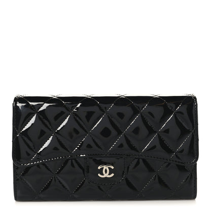 Chanel Patent Quilted Large Flap Wallet Black 1 of 9