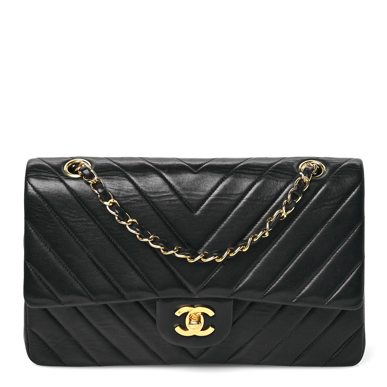 Chanel Lambskin Chevron Quilted Medium Double Flap Black 1 of 12