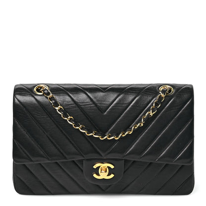 Chanel Lambskin Chevron Quilted Medium Double Flap Black 1 of 12