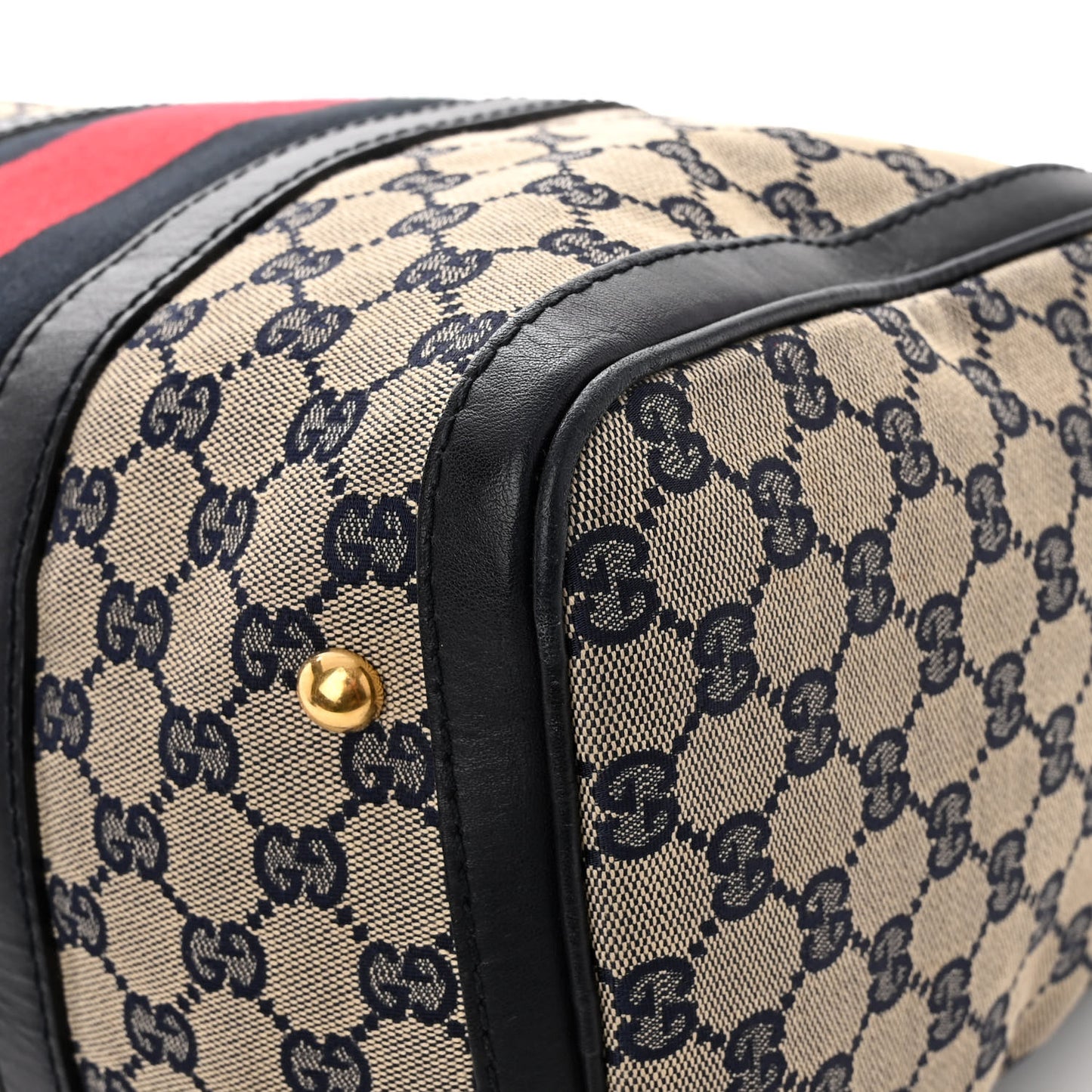 Monogram Selleria Calfskin Vintage Web Medium Boston Beige Blue