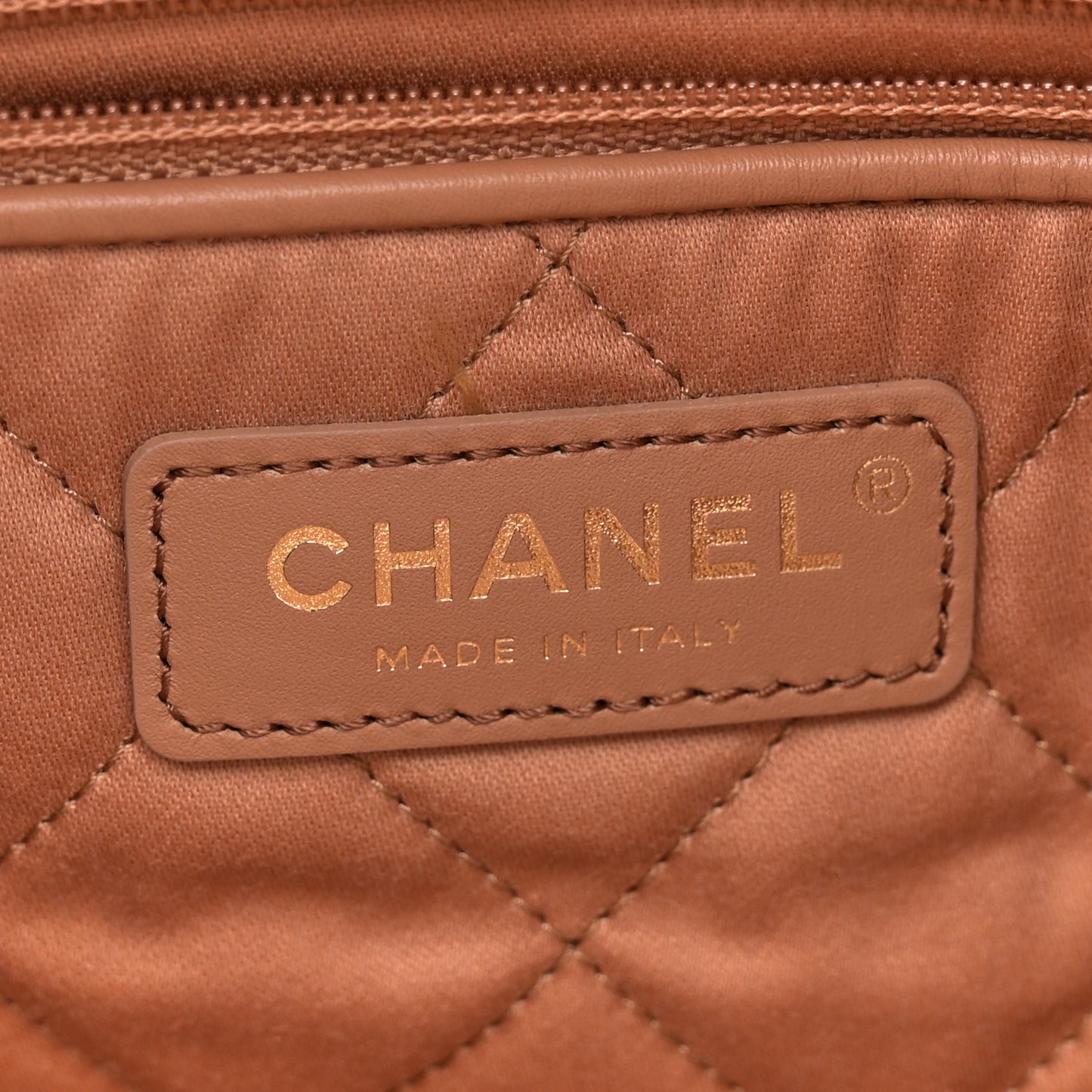 Shiny Calfskin Quilted Small Chanel 22 Camel