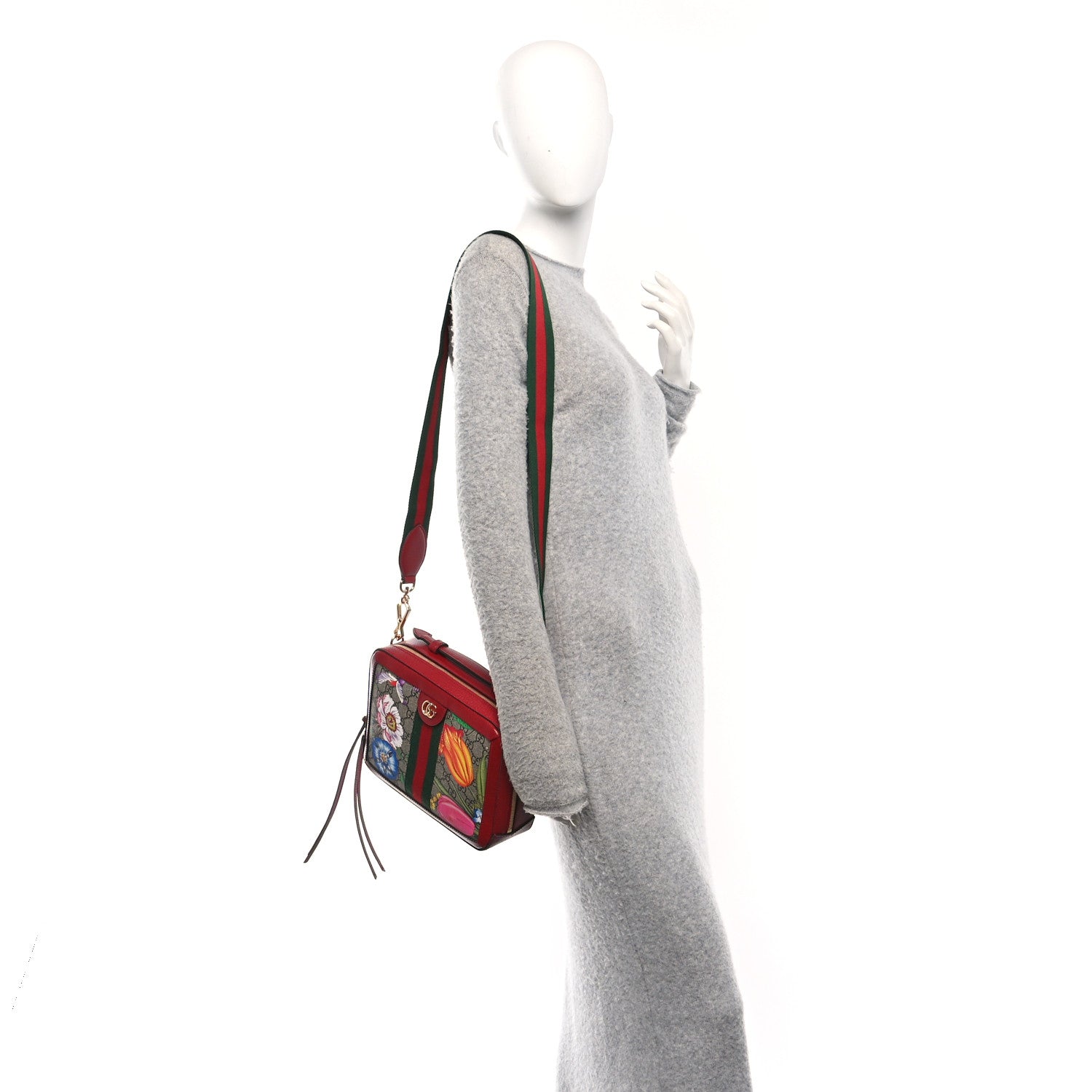 Gucci GG Supreme Monogram Flora Web Small Ophidia Top Handle Shoulder Bag Hibiscus Red 2 of 10