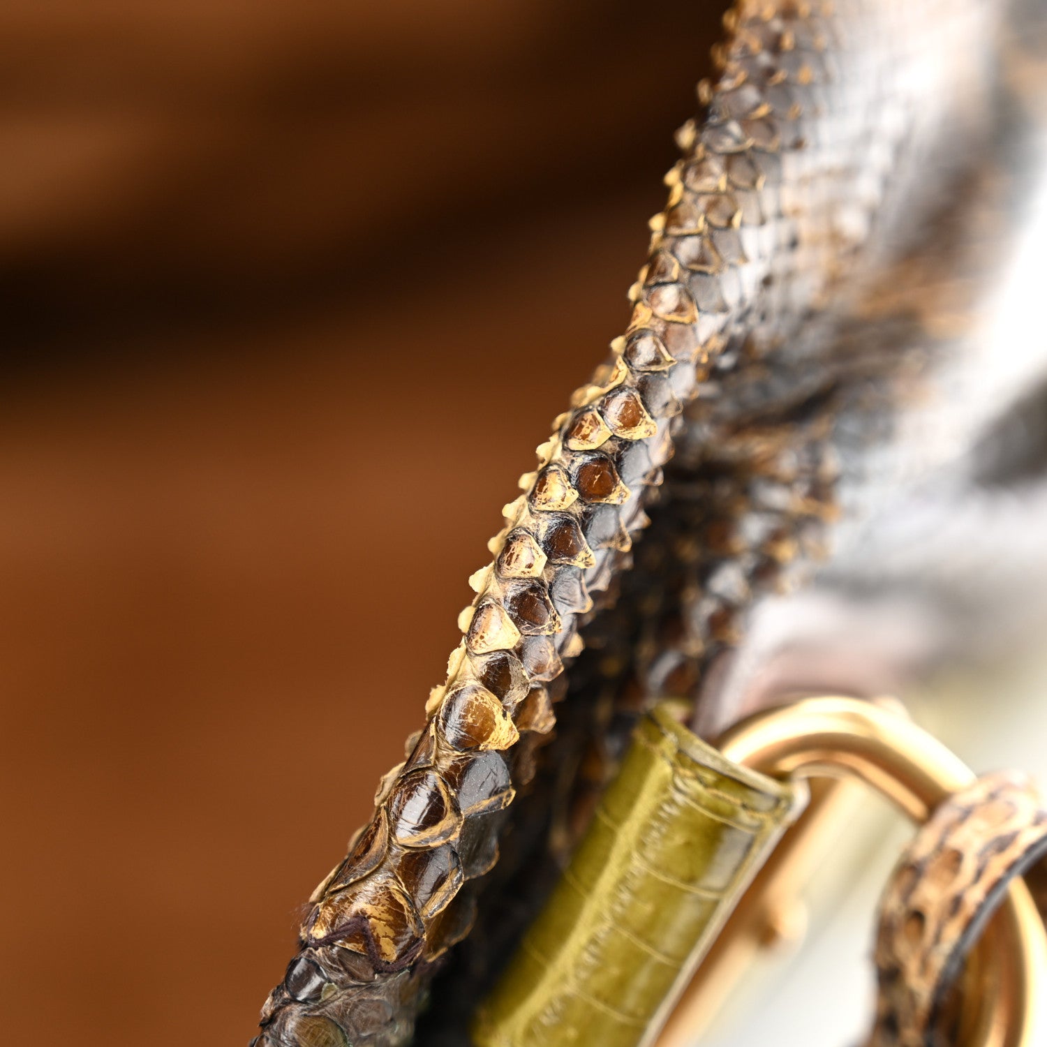 Prada Snakeskin Crocodile Patch Shopper Tote Militare 10 of 13