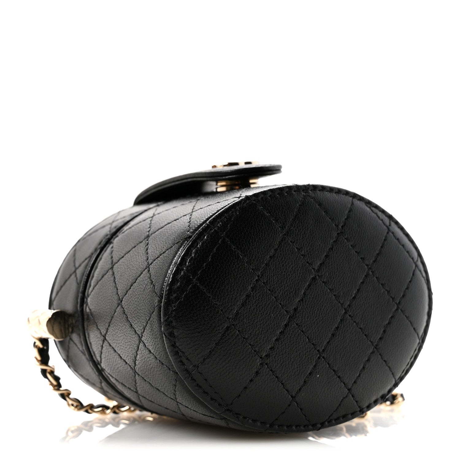 Chanel Lambskin Quilted Mini Round Vanity Case With Chain Black 4 of 12