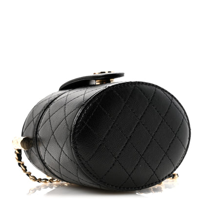 Chanel Lambskin Quilted Mini Round Vanity Case With Chain Black 4 of 12