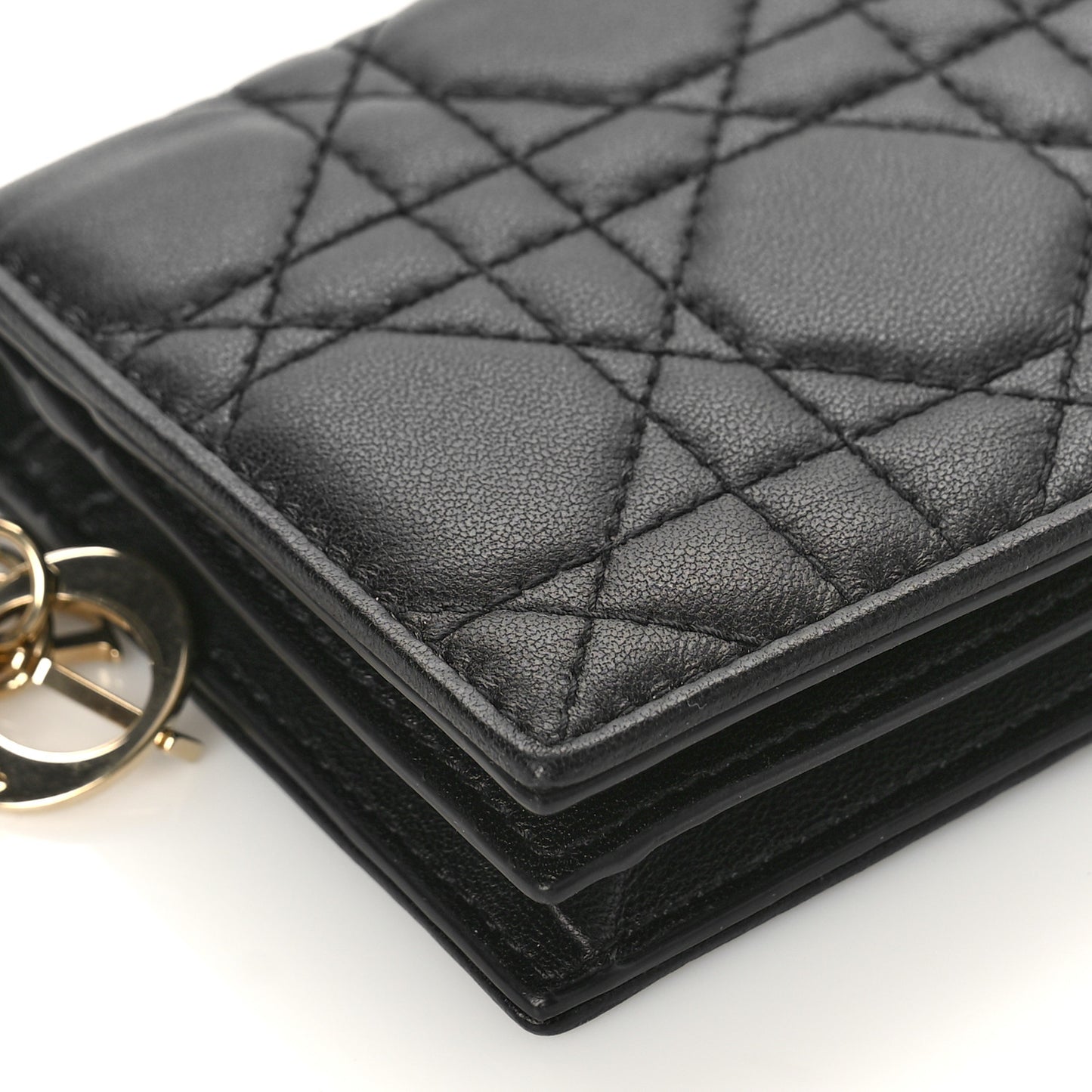 Lambskin Cannage Mini Lady Dior Wallet Black