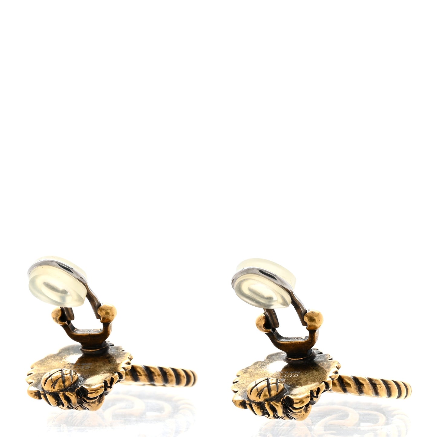 Metal Double G Lion Head Clip On Earrings Aged Gold