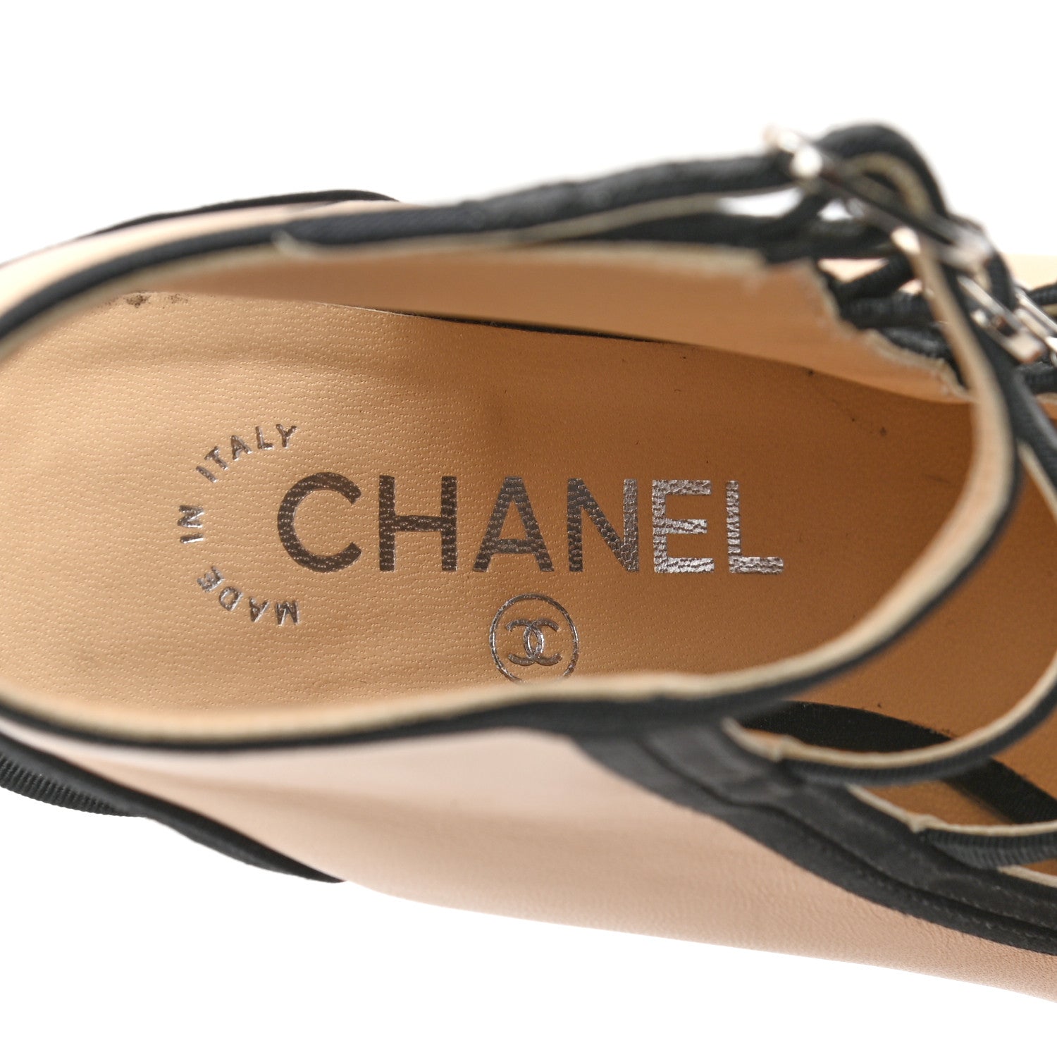 Chanel Lambskin Grosgrain Cap Toe Pumps 37 Beige Black 7 of 8