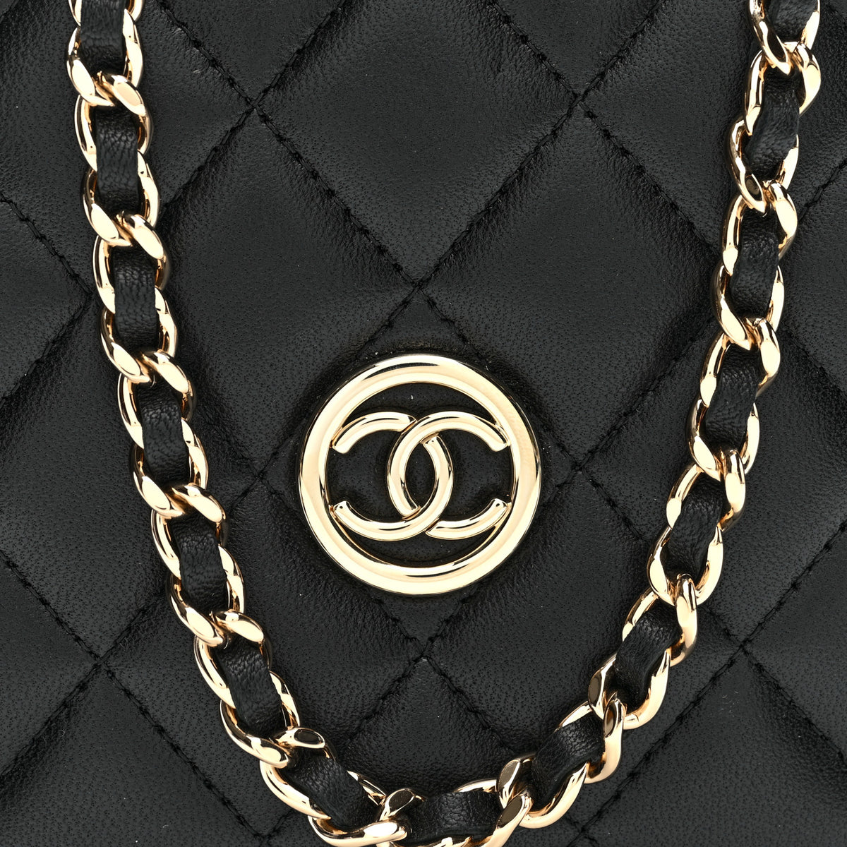 Chanel Lambskin Quilted Compact Vanity Case Purse With Chain Black 8 of 10