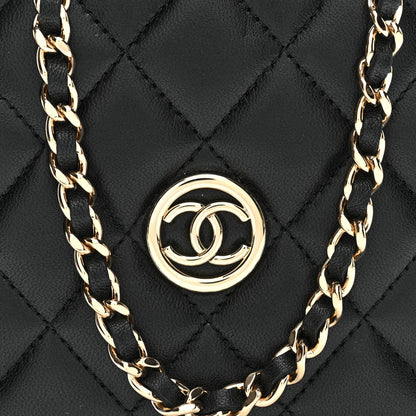 Chanel Lambskin Quilted Compact Vanity Case Purse With Chain Black 8 of 10