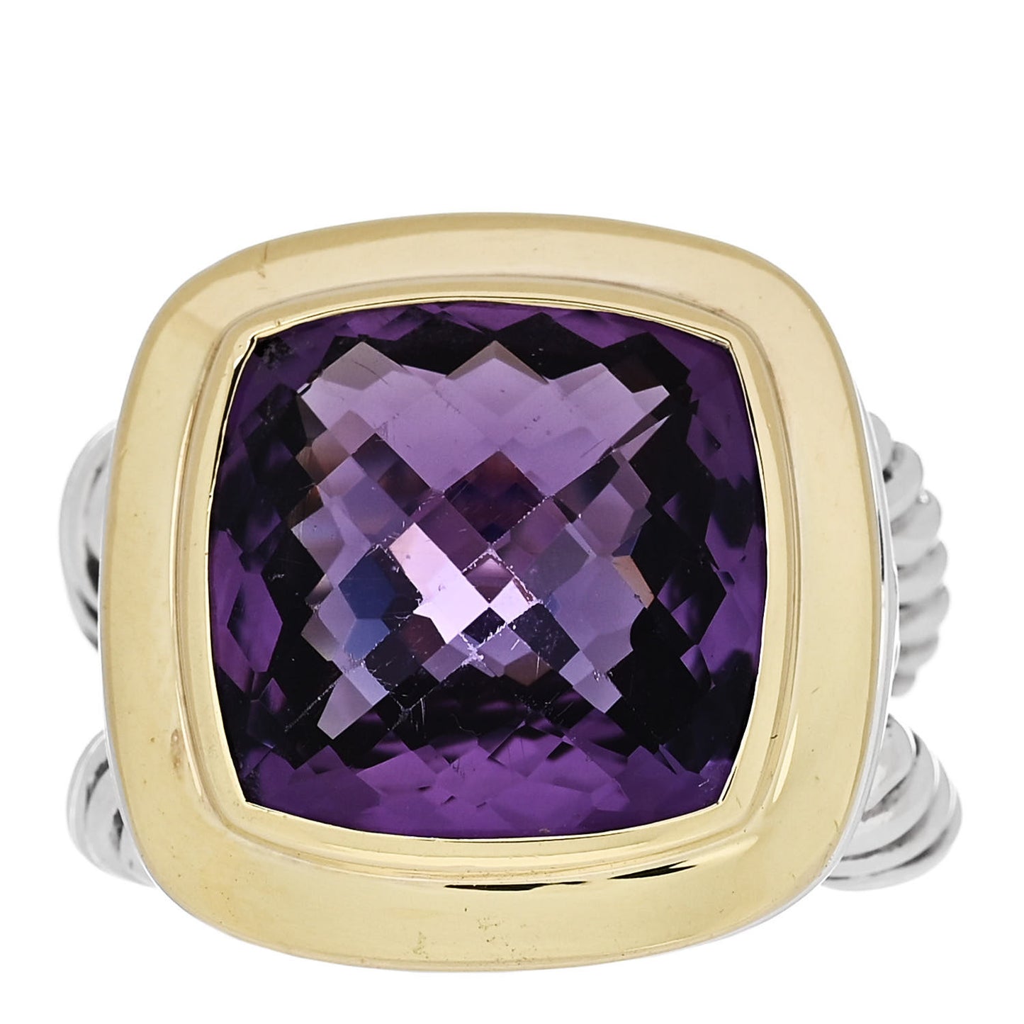 Sterling Silver 18K Yellow Gold Amethyst 11mm Albion Ring 51 5.75