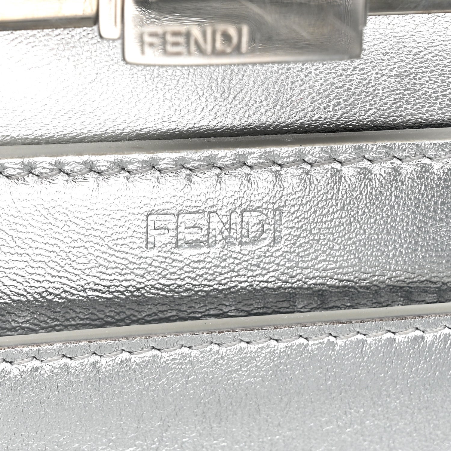 Fendi Rock Millenium Laminata Small Peekaboo I SEE U Satchel Argento 7 of 16