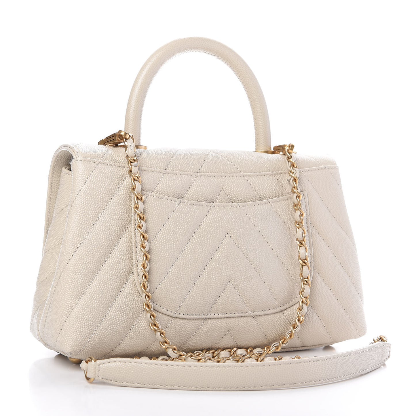 Caviar Chevron Quilted Mini Coco Handle Flap Ivory