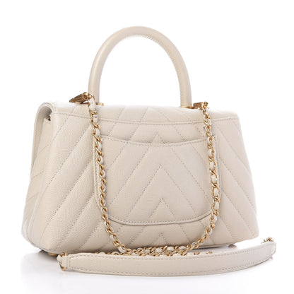 Chanel Caviar Chevron Quilted Mini Coco Handle Flap Ivory 3 of 11