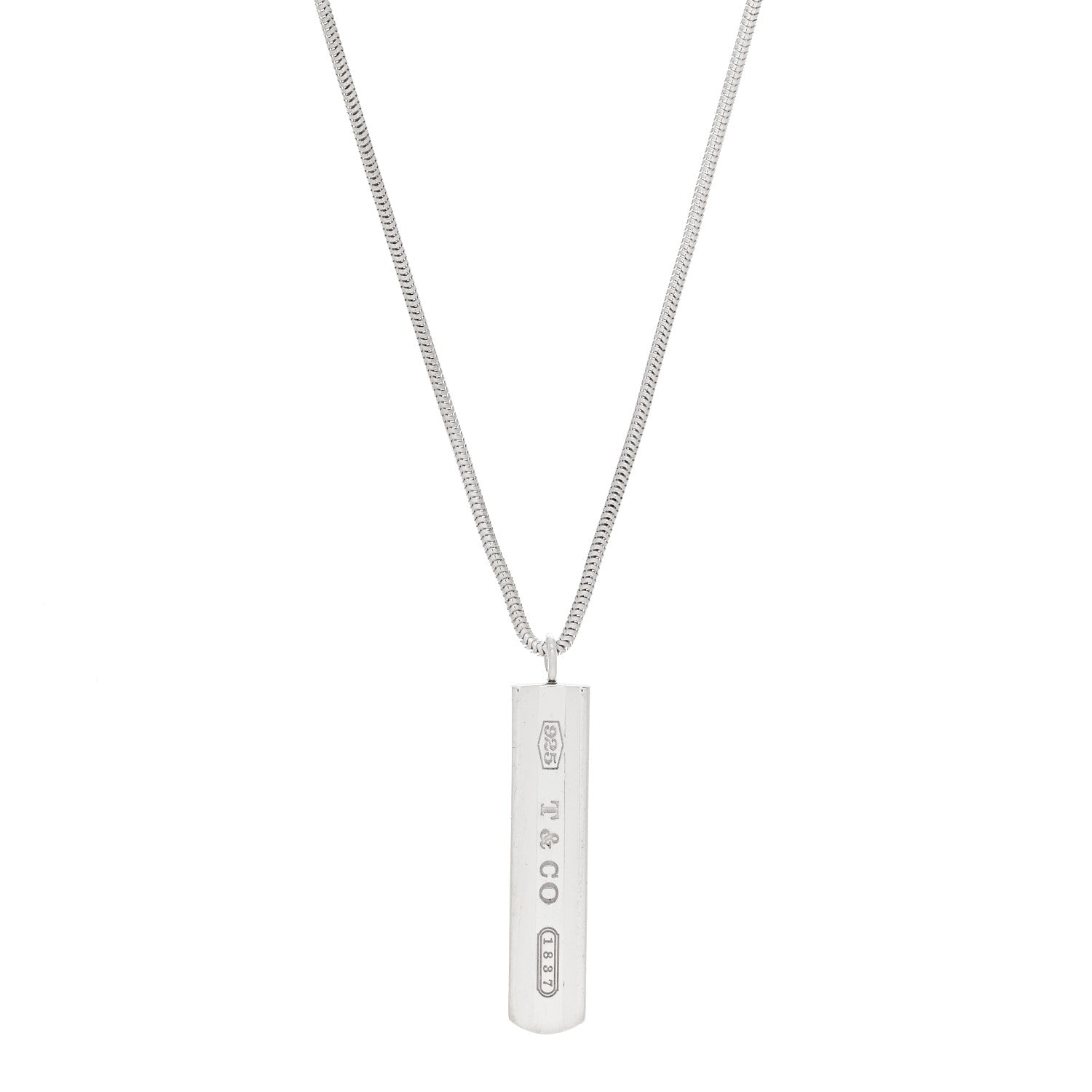 Tiffany Sterling Silver 1837 Bar Pendant Necklace 1 of 7