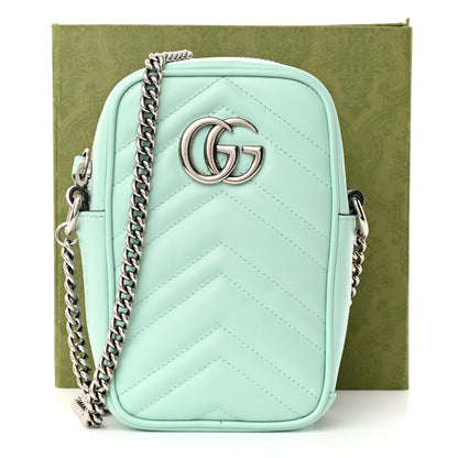Gucci Calfskin Matelasse Mini GG Marmont Crossbody Bag Water Green 13 of 13