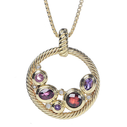 David Yurman 18K Yellow Gold Diamond Amethyst Garnet Sapphire Mosaic Collage Pendant Necklace 4 of 6