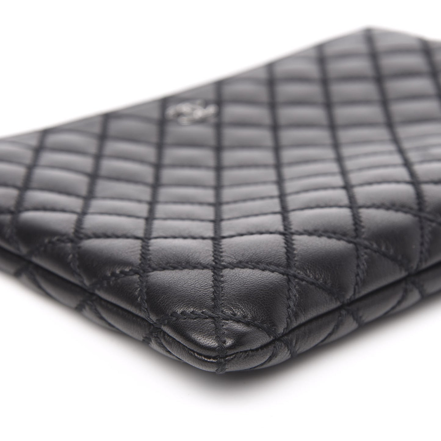 Sheepskin Stitched Lacquered CC Medium Cosmetic Case Black