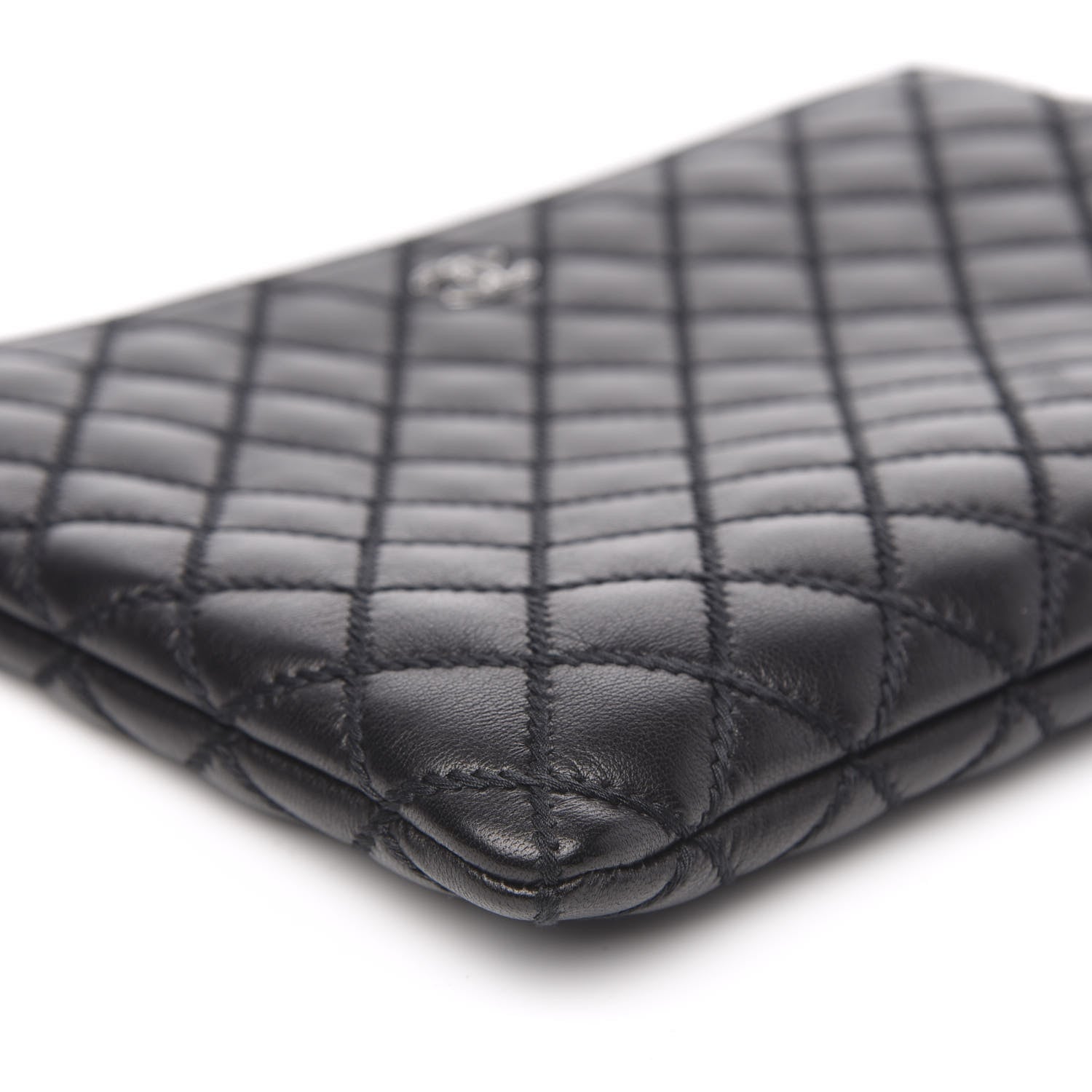 Chanel Sheepskin Stitched Lacquered CC Medium Cosmetic Case Black 8 of 11