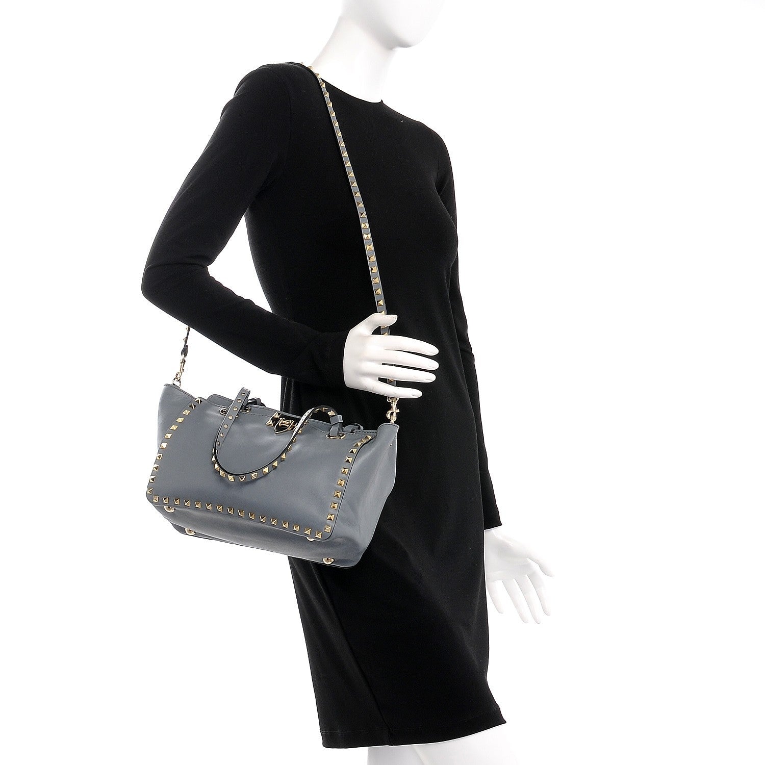 Valentino Garavani Vitello Small Rockstud Tote Grey 2 of 10
