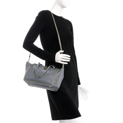 Valentino Garavani Vitello Small Rockstud Tote Grey 2 of 10