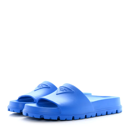 Prada EVA Rubber Triangle Logo Embossed Womens Lug Sole 20mm Slide Sandals 39 Azzurro 3 of 9