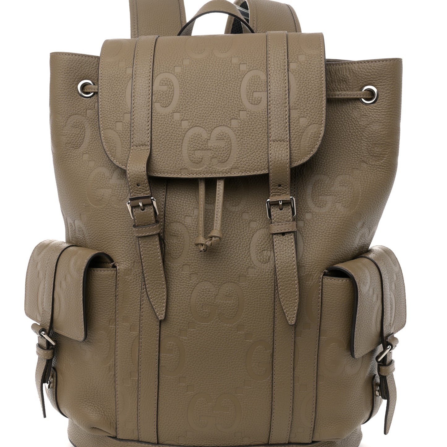 Piuma Calfskin Jumbo GG Embossed Double Buckle Backpack Good Taupe