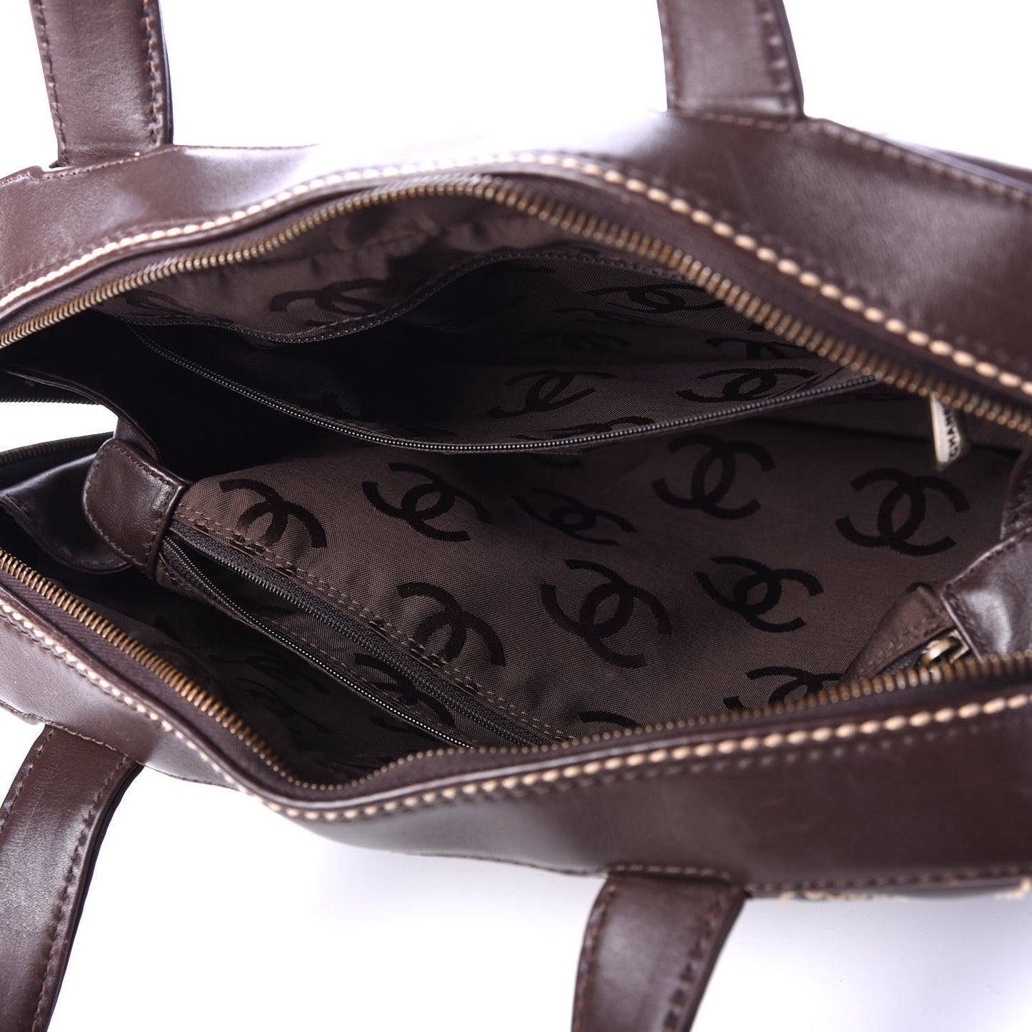 Calfskin Wild Stitch Top Handle Bag Brown