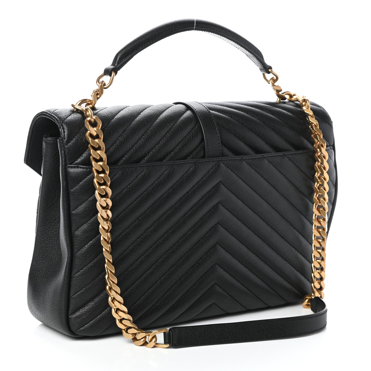 Saint Laurent Sheepskin Matelasse Chevron Monogram Large College Satchel Black 3 of 9