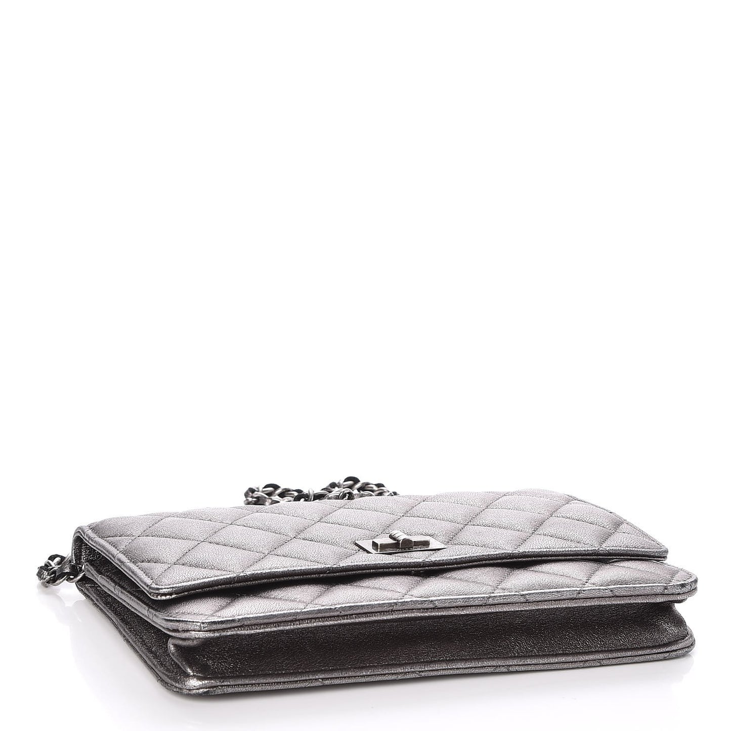 Metallic Lambskin Quilted Reissue Wallet On Chain WOC Dark Silver