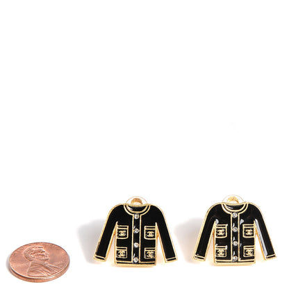 Chanel Enamel CC Jacket Clip On Earrings Black Gold 2 of 4