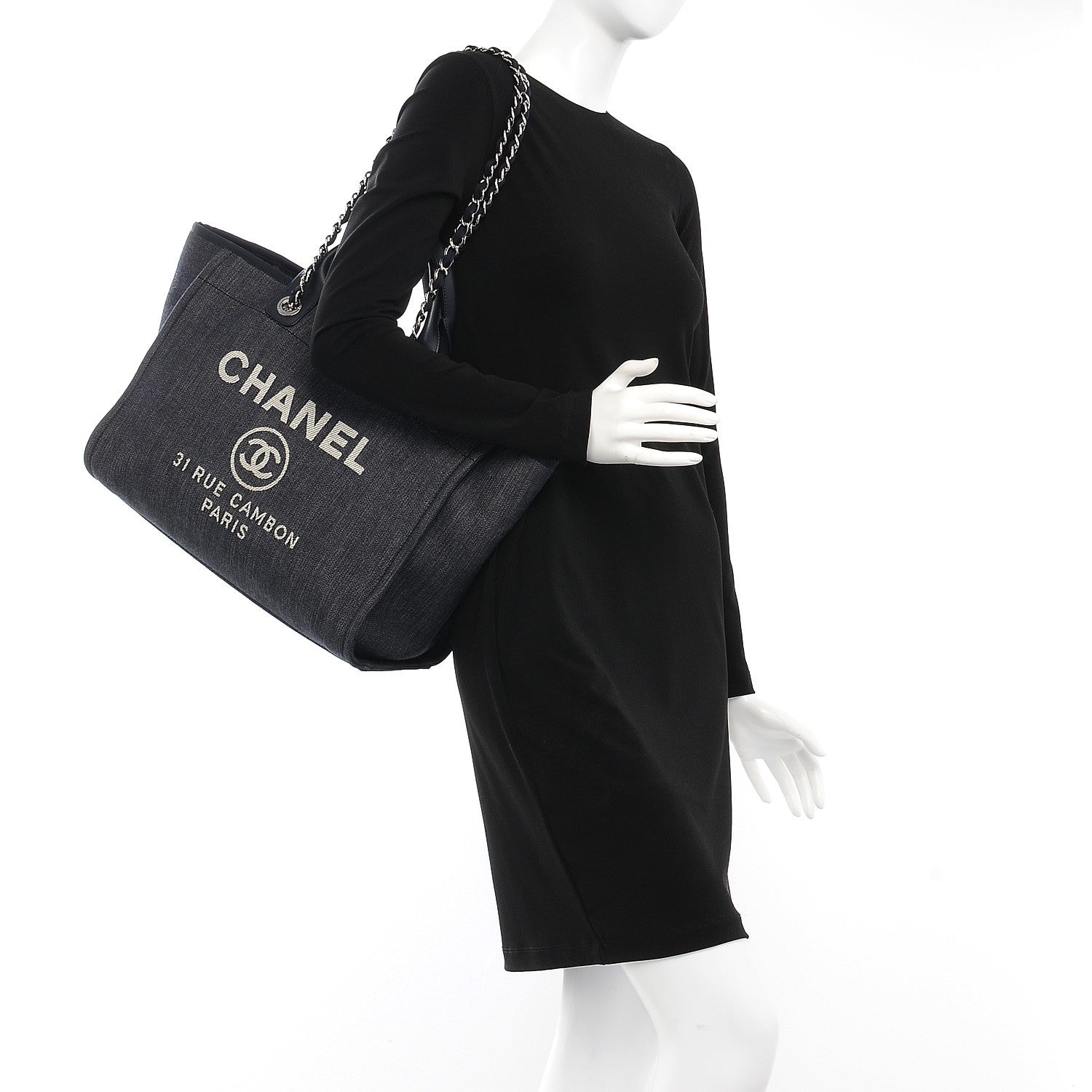 Chanel Canvas Large Deauville Tote Dark Blue 2 of 7