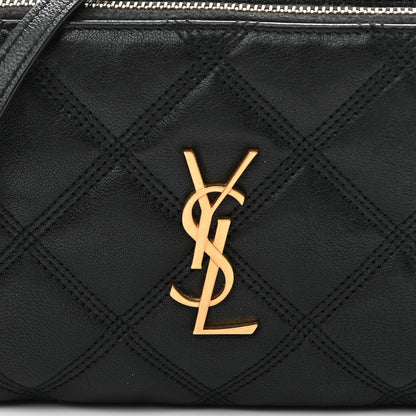 Saint Laurent Grained Lambskin Quilted Mini Becky Double Zip Bag Black 10 of 12