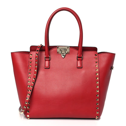 Valentino Garavani Vitello Rockstud Double Handle Tote Rosso Valentino 1 of 14