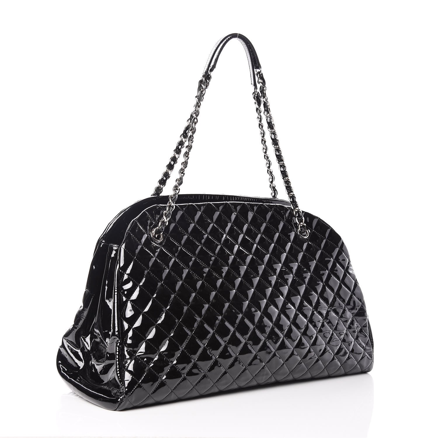 Chanel Patent Quilted Maxi Just Mademoiselle Bowling Bag Black 3 of 12