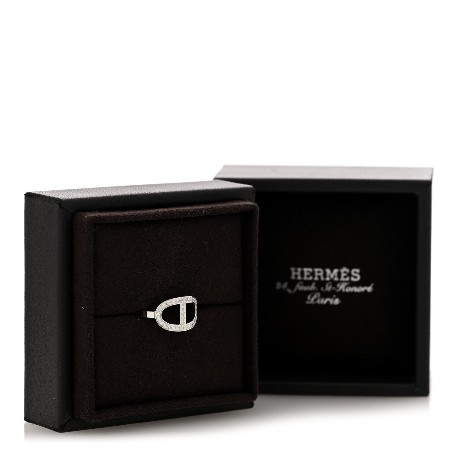 Hermes 18K White Gold Diamond MM Chaine d'Ancre Contour Ring 52 6 5 of 5
