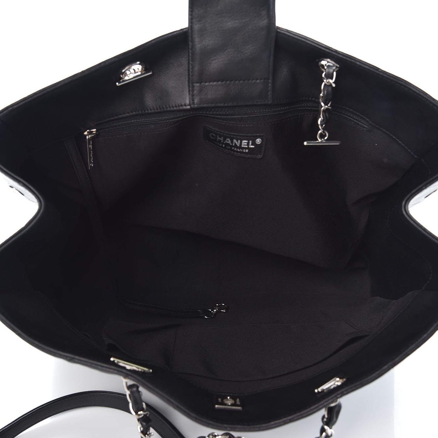 Calfskin Quilted Large Classic Shopping Tote Black