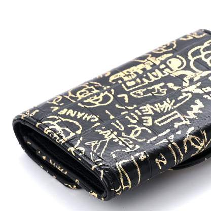 Chanel Calfskin Crocodile Embossed Graffiti 2.55 Cocodile Reissue Flap Card Holder Black Gold 11 of 12