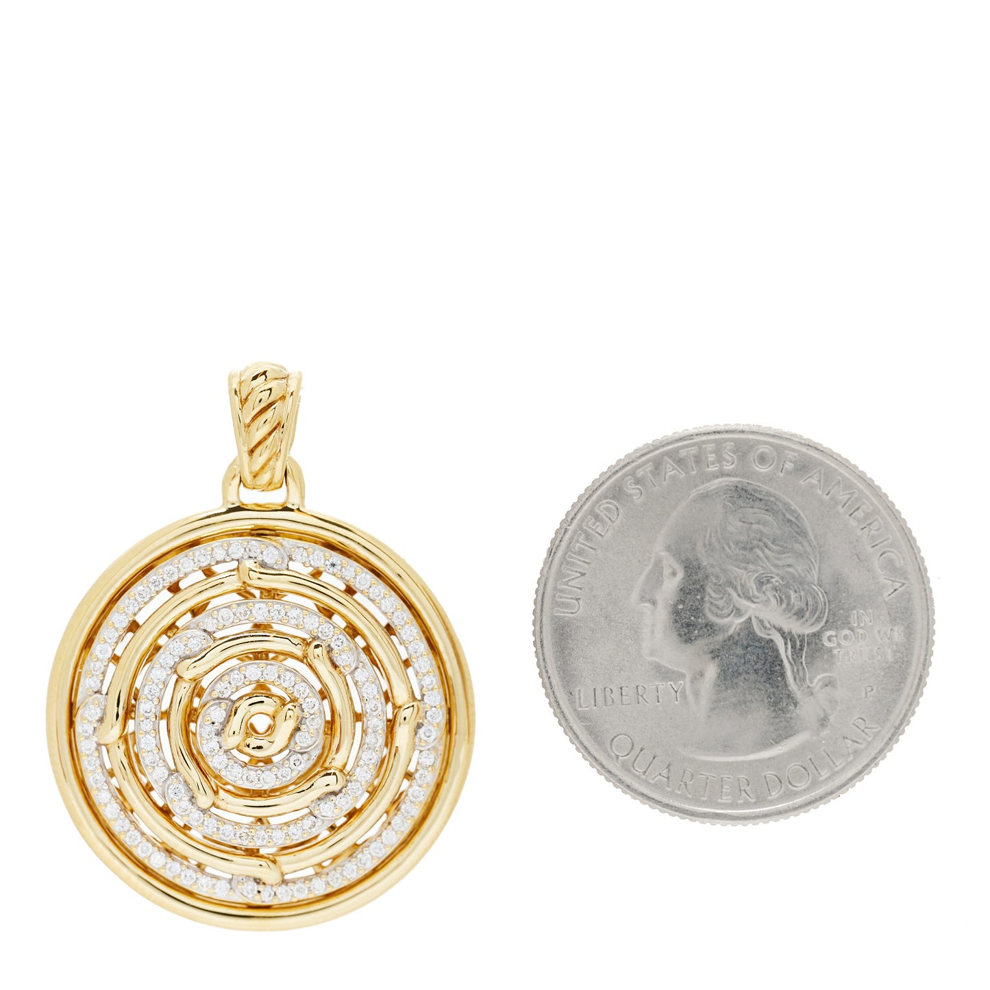 18K Yellow Gold Diamond Labyrinth Disc Enhancer Pendant