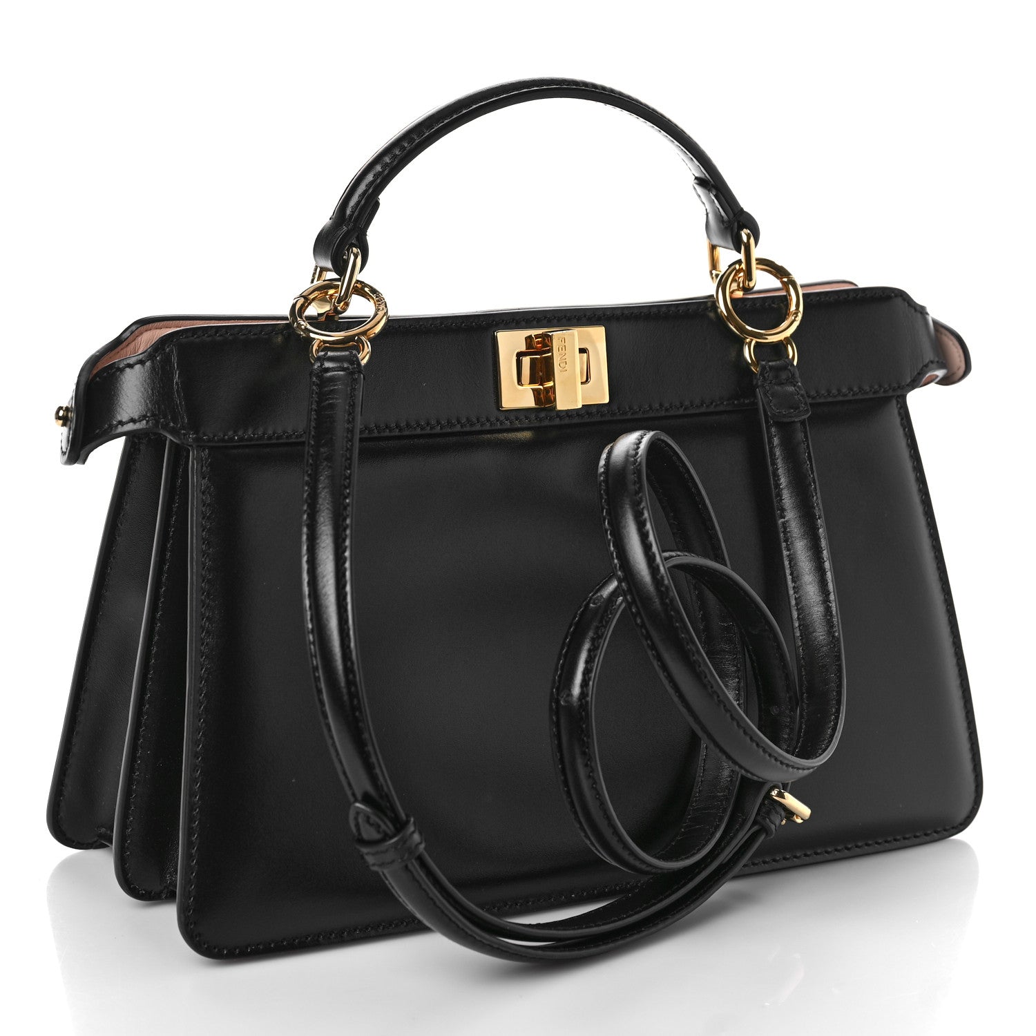 Fendi Vitello King Luxor Shiny Nappa Medium Peekaboo I SEE U East West Satchel Black Light Rose 3 of 8
