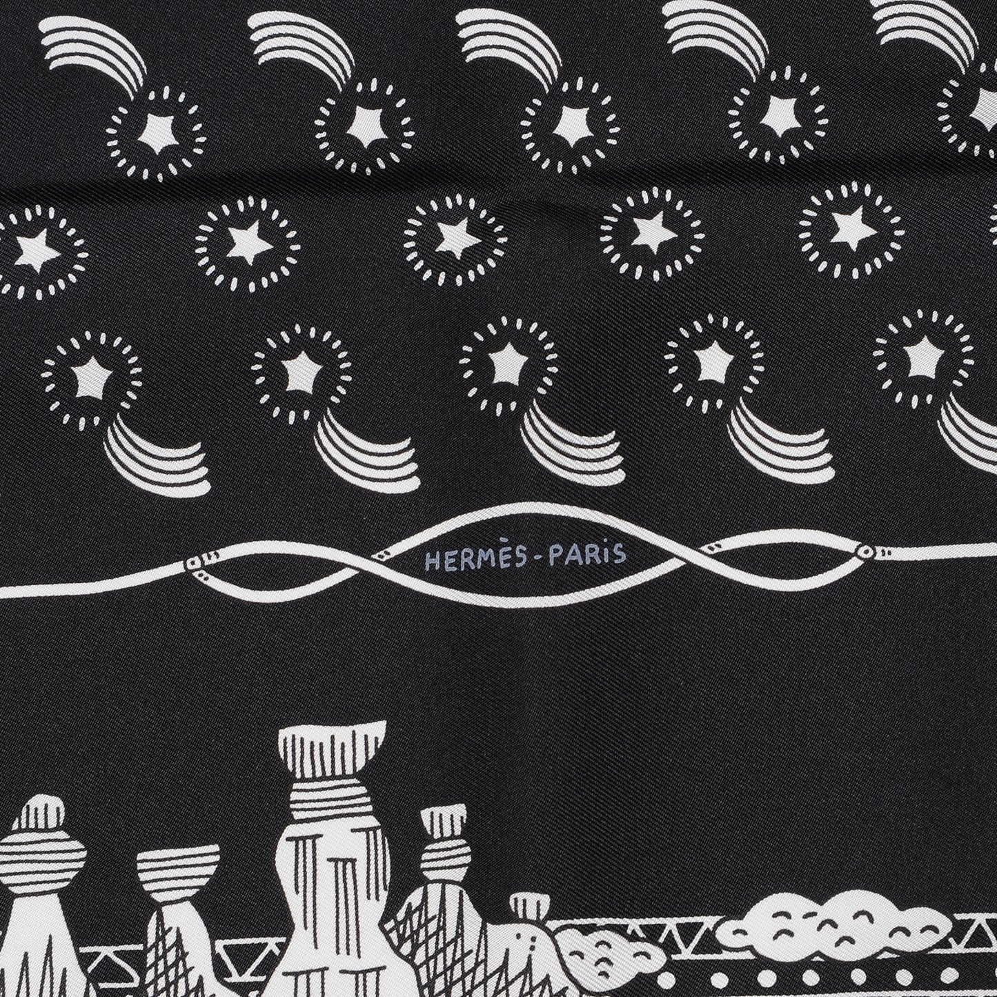 Silk Les Canyons Etoiles Bandana Scarf 55 Noir Blanc Noir